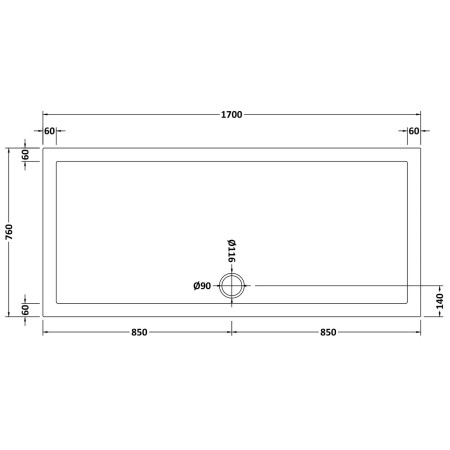 48.1036 Vantage 1700 x 760mm Rectangular Shower Tray Technical Drawing