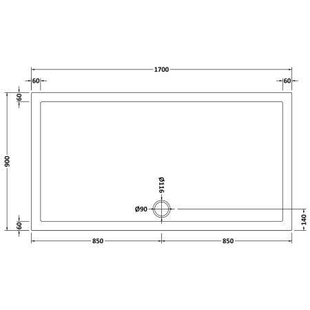 48.1038 Vantage 1700 x 900mm Rectangular Shower Tray Technical Drawing
