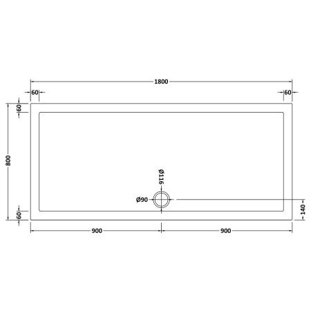 48.1039 Vantage 1800 x 800mm Rectangular Shower Tray Technical Drawing