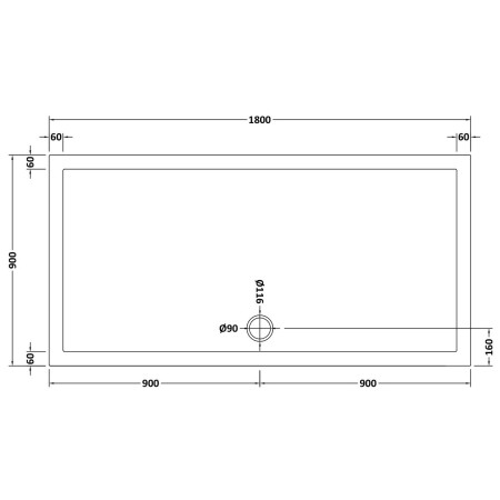 48.1040 Vantage 1800 x 900mm Rectangular Shower Tray Technical Drawing
