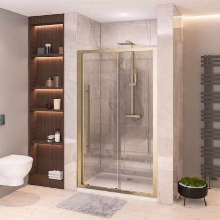 Vantage 2000 6mm Brushed Brass 1200mm Sliding Shower Door