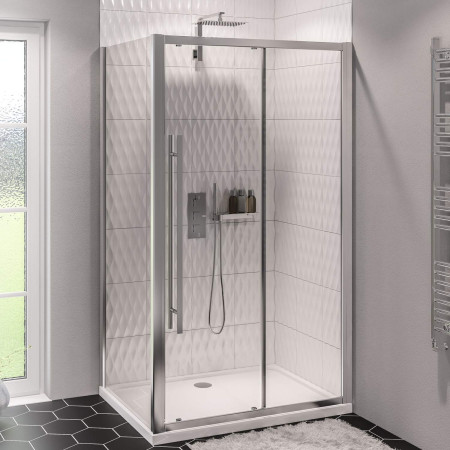 49.0005 Vantage 2000 6mm Chrome 1000mm Sliding Shower Door with a Side Panel