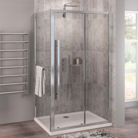 49.0009 Vantage 2000 6mm Chrome 1200mm Sliding Shower Door with a Side Panel and Towel Rail