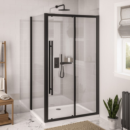 49.0016 Vantage 2000 6mm Matt Black 1700mm Sliding Shower Door with a Side Panel