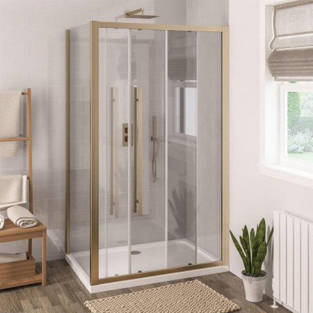 Vantage 2000 8mm Brushed Brass 1200mm Soft Close Sliding Shower Door