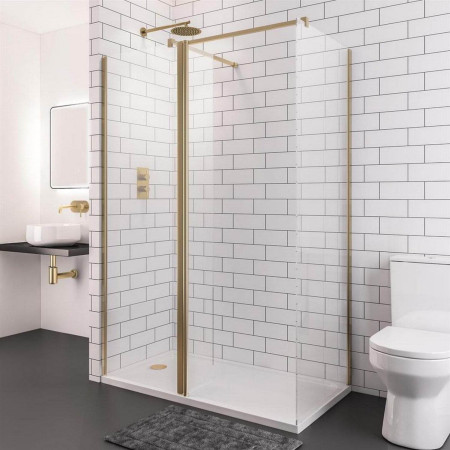 49.1122 Vantage 2000 8mm Brushed Brass 1600mm Wetroom Panel with a Flipper and Side Panel