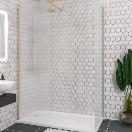 49.5113 Vantage 2000 8mm Brushed Brass 900mm Fluted Wetroom Panel with a Side Panel
