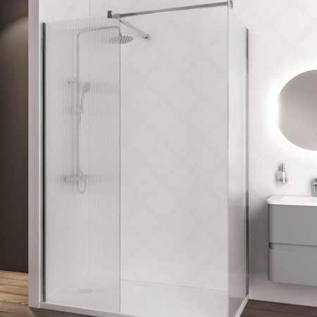 49.2035 Vantage 2000 8mm Chrome 1600mm Fluted Wetroom Panel with a Side Panel
