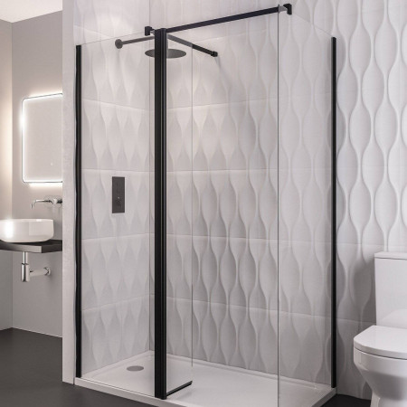 49.1061 Vantage 2000 8mm Matt Black 1100mm Wetroom Panel with Flipper Panel and Side Panel
