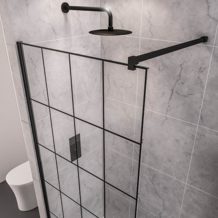 49.1082 Vantage 2000 8mm Matt Black 760mm Framed Wetroom Panel Support Bar Close Up