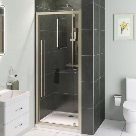 Vantage 2000 Brushed Brass 760mm Pivot Shower Door
