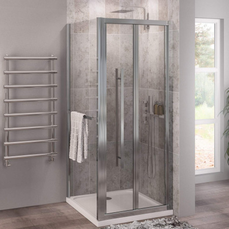 49.0051 Vantage 2000 Chrome 800mm Bifold Shower Door with a Side Panel and Towel Rail