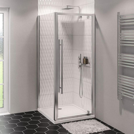 49.0019 Vantage 2000 Chrome 700mm Pivot Shower Door with Side Panel