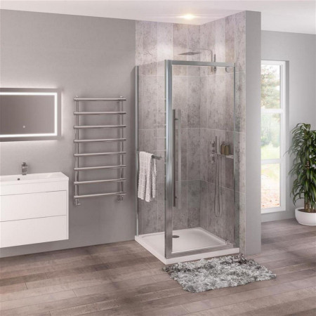 49.0023 Vantage 2000 Chrome 800mm Pivot Shower Door with Side Panel and Towel Rail