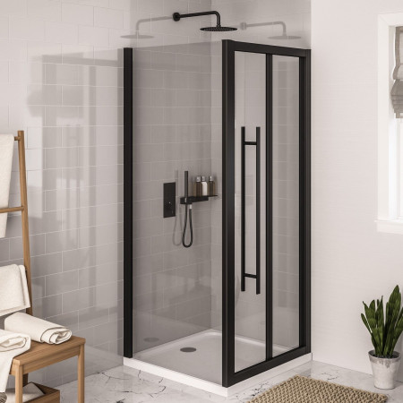 49.0050 Vantage 2000 Matt Black 800mm Bifold Shower Door with a Side Panel