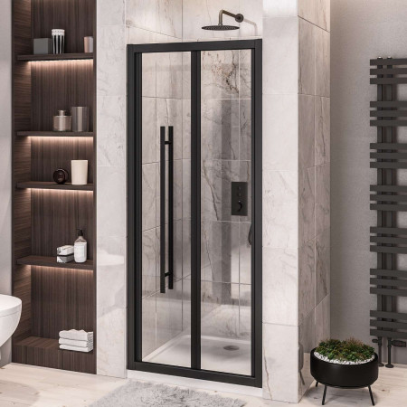 Vantage 2000 Matt Black 700mm Bifold Shower Door