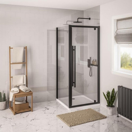 49.0026 Vantage 2000 Matt Black 1000mm Pivot Shower Door with Side Panel