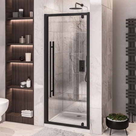 Vantage 2000 Matt Black 800mm Pivot Shower Door