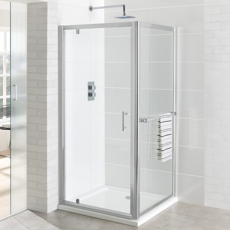 69.0086 Vantage 1000mm Chrome Pivot Shower Door with Side Panel and Towel Rail