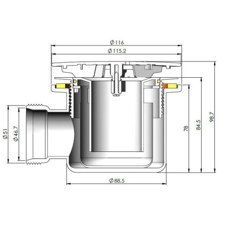 48.1068 Vantage 90mm Matt Black Mega Flow Shower Waste Dimensions