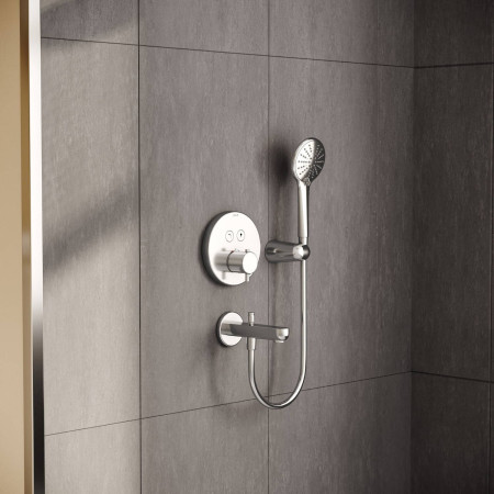 A42718EXP VitrA Aquacontrol Chrome Round Thermostatic Concealed Dual Outlet Shower Valve with Slide Rail Kit