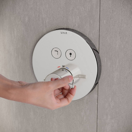 A42718EXP VitrA Aquacontrol Chrome Round Thermostatic Concealed Dual Outlet Shower Valve Side Handle