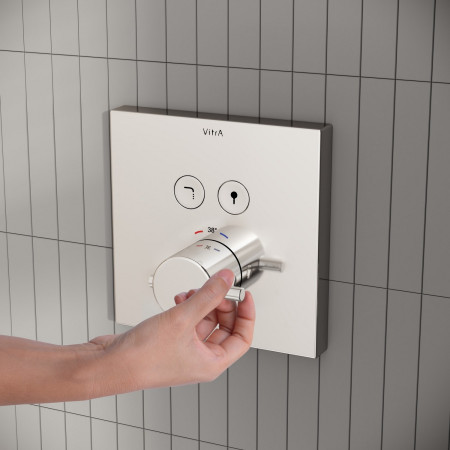 A42746EXP VitrA Aquacontrol Chrome Square Thermostatic Concealed Dual Outlet Shower Valve Handle Design