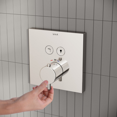 A42746EXP VitrA Aquacontrol Chrome Square Thermostatic Concealed Dual Outlet Shower Valve Front View