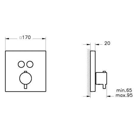 A42746EXP VitrA Aquacontrol Chrome Square Thermostatic Concealed Dual Outlet Shower Valve Dimensions
