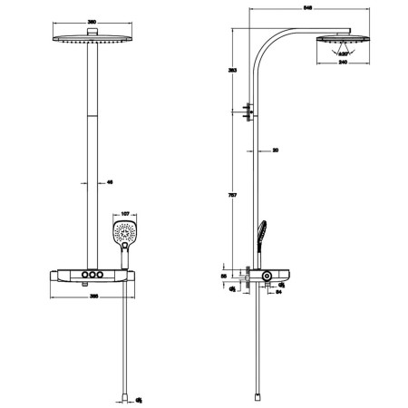 A47204VUK VitrA Aquaheat Charm S 360 Chrome Thermostatic Mixer Shower with Shelf Dimensions