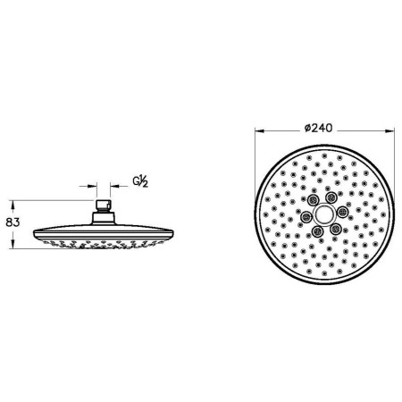 A45742EXP VitrA Bliss Chrome Round 240mm Two Function Fixed Shower Head Dimensions