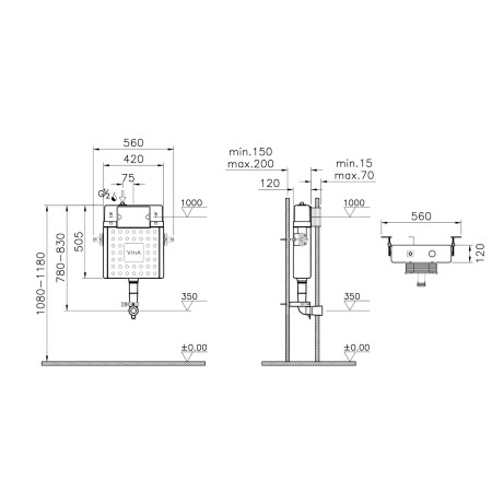 762-1735-01 VitrA Concealed Cistern for Back to Wall WCs Dimensions