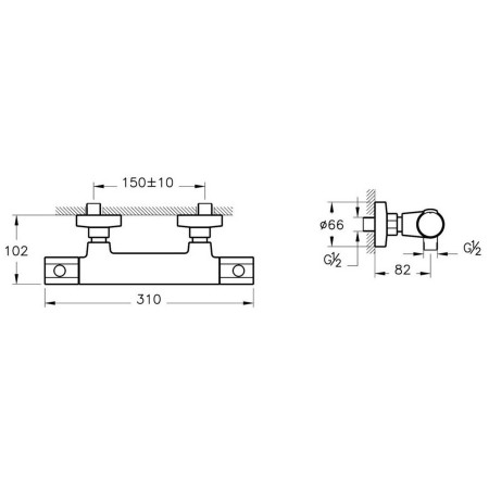 A47183VUK VitrA Essential Chrome Thermostatic Bar Shower Valve Dimensions