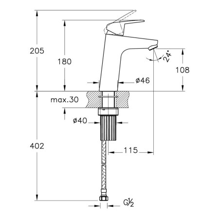 A42925VUK VitrA Flow Round Chrome Basin Mixer Dimensions