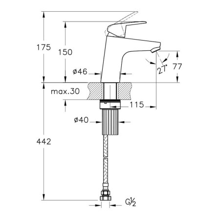 A42923VUK VitrA Flow Round Chrome Mini Basin Mixer Dimensions