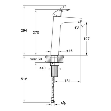 A42927VUK VitrA Flow Round Chrome Tall Basin Mixer Dimensions