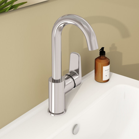 A43160VUK VitrA Flow Soft Chrome Basin Mixer with Swivel Spout Bathroom Setting