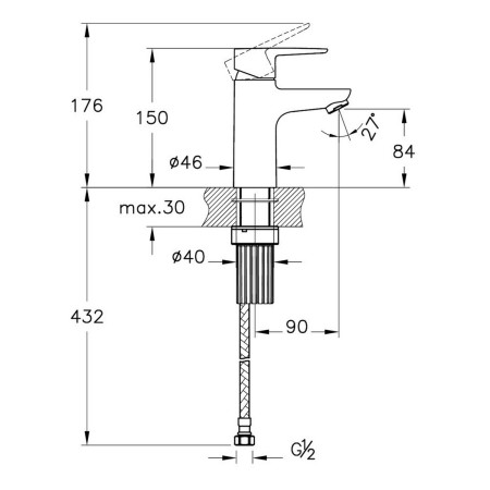 A42988VUK VitrA Flow Soft Chrome Mini Basin Mixer Dimensions