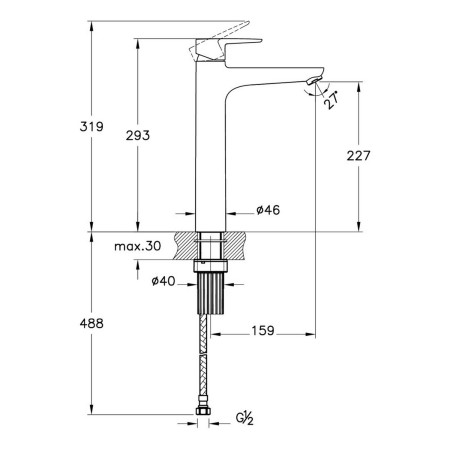 A43010VUK VitrA Flow Soft Chrome Tall Basin Mixer Dimensions