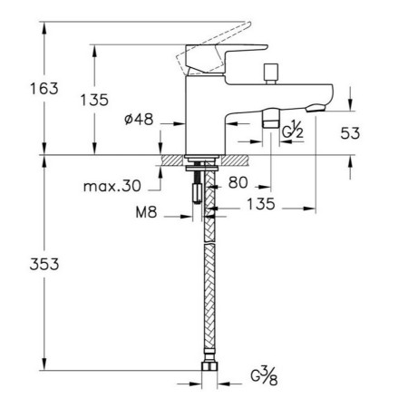 A4307336VUK VitrA Flow Soft Monobloc Matt Black Bath Shower Mixer Dimensions