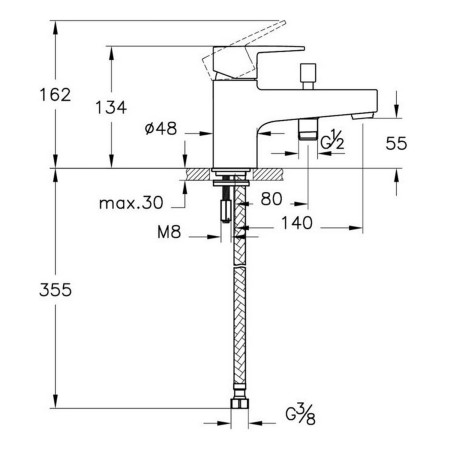 A43078VUK VitrA Flow Square Monobloc Chrome Bath Shower Mixer Dimensions