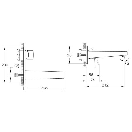 A43180EXP VitrA Flow Square Wall Mounted Chrome Basin Mixer Dimensions