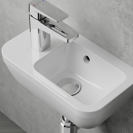 7090L003-0028 VitrA Integra 370mm Left Hand 1TH Wall Hung Cloakroom Basin Lifestyle