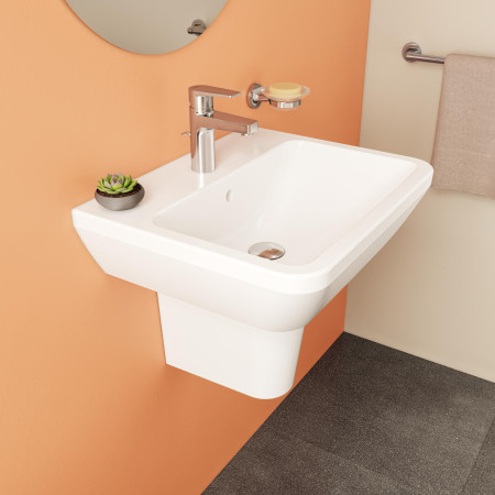 7049L003-0001 VitrA Integra 550mm 1TH Square Wall Hung Basin with Half Pedestal