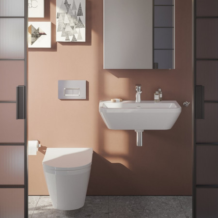 7088L003-0001 VitrA Integra 600mm 1TH Compact Square Wall Hung Basin with Chrome Bottle Trap