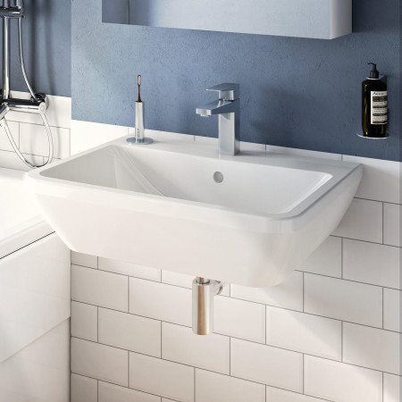 7051L003-0001 VitrA Integra 650mm 1TH Square Wall Hung Basin with Chrome Bottle Trap