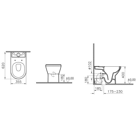 7043B003-7200 VitrA Integra Round Close Coupled Back to Wall Rimless WC Pan and Seat Toilet Dimensions