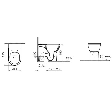7093B003-7200 VitrA Integra Round Close Coupled Comfort Height Back to Wall Rimless WC Pan and Seat Toilet Pan Dimensions