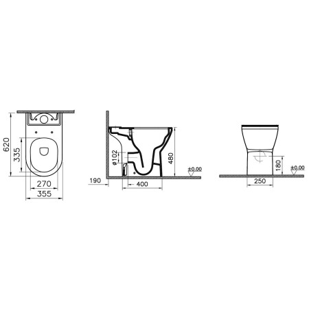 7094B003-7200 VitrA Integra Round Close Coupled Open Back Comfort Height Rimless WC Pan and Seat Pan Dimensions