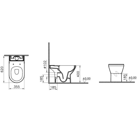 7044B003-7200 VitrA Integra Round Close Coupled Open Back Rimless WC Pan and Seat Pan Dimensions